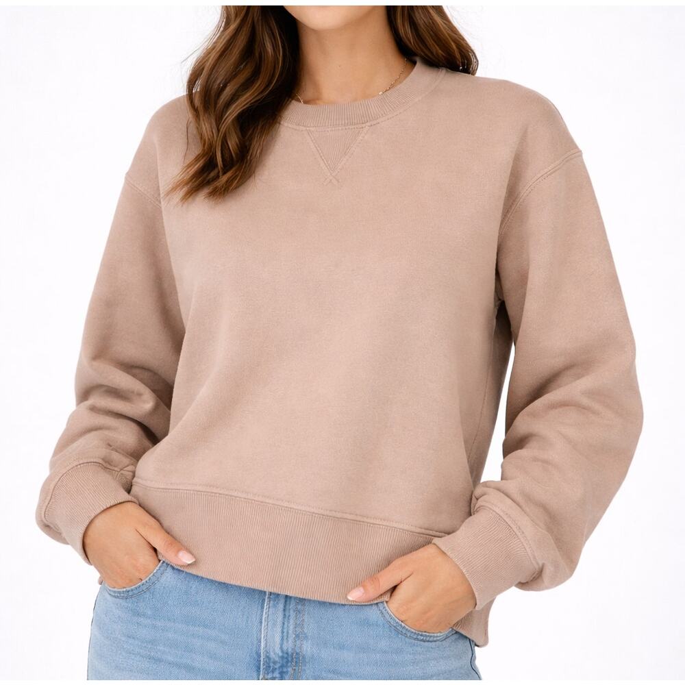 Aritzia Tna Cozy Sweatfleece Boyfriend Crewneck Sweatshirt Pullover Preppy Beige